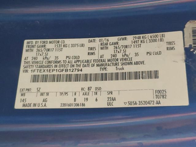 90087645 :رقم المزاد ، 1FTEX1EP1GFB12794 vin ، 2016 Ford F150 مزاد بيع