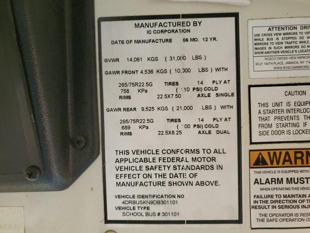 Auction sale of the 2013 Ic Corporation Ce Series School, vin: 4DRBUSKN9DB301101, lot number: 87103945