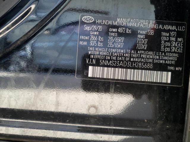 41621576 :رقم المزاد ، 5NMS23AD3LH285688 vin ، 2020 Hyundai Santa Fe مزاد بيع