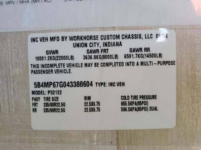 87270885 :رقم المزاد ، 5B4MP67G043388604 vin ، 2007 Workhorse Custom Chassis Motorhome Chassis W22 مزاد بيع