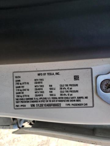 2025 Tesla Model 3 მანქანა იყიდება აუქციონზე, vin: 5YJ3E1EA6SF888022, აუქციონის ნომერი: 85129855