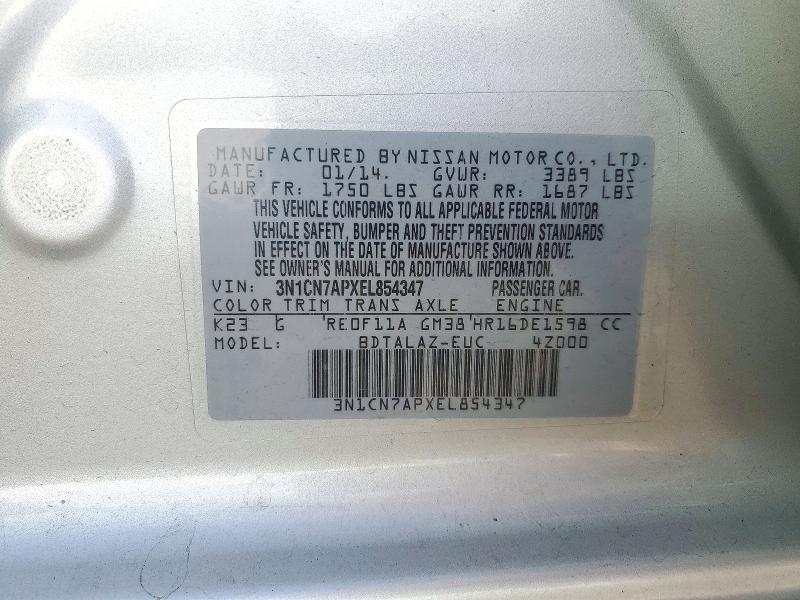 Продаж на аукціоні авто 2014 Nissan Versa, vin: 3N1CN7APXEL854347, номер лоту: 70276676