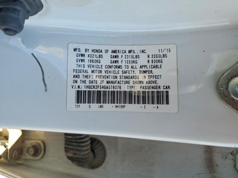 Продажа на аукционе авто 2016 Honda Accord, vin: 1HGCR2F54GA078076, номер лота: 71906786
