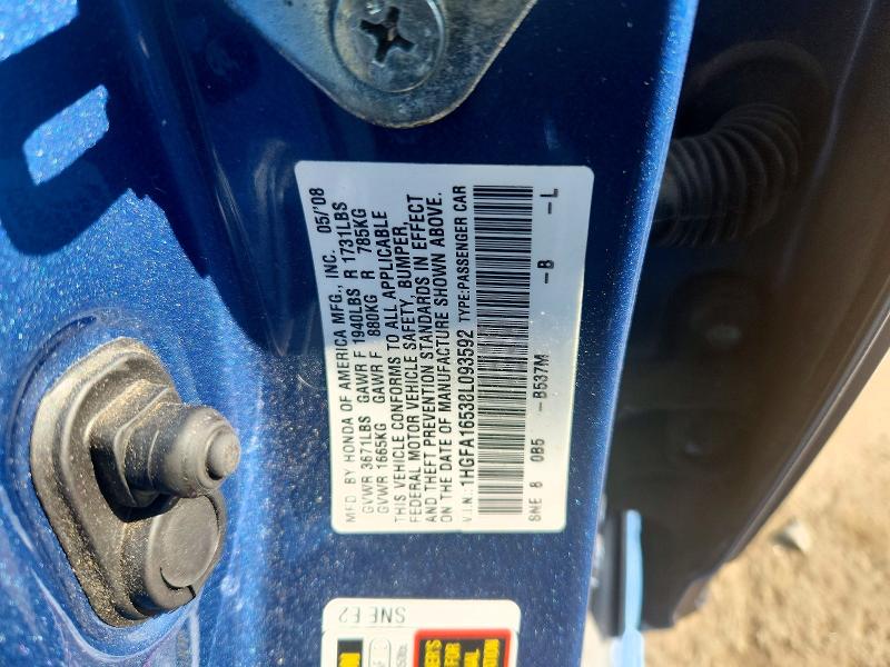 71829976 :رقم المزاد ، 1HGFA16538L093592 vin ، 2008 Honda Civic مزاد بيع