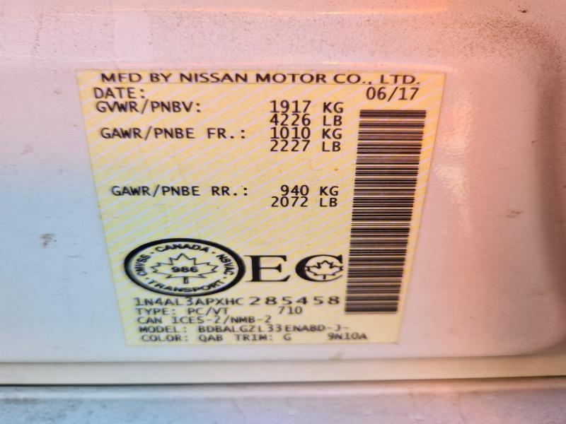 70926256 :رقم المزاد ، 1N4AL3APXHC285458 vin ، 2017 Nissan Altima مزاد بيع