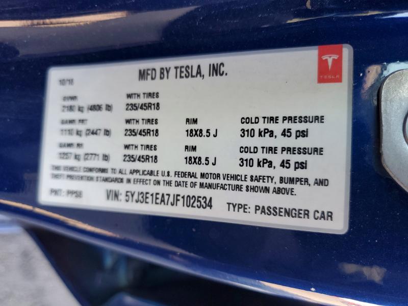 Продаж на аукціоні авто 2018 Tesla Model 3, vin: 5YJ3E1EA7JF102534, номер лоту: 71868536