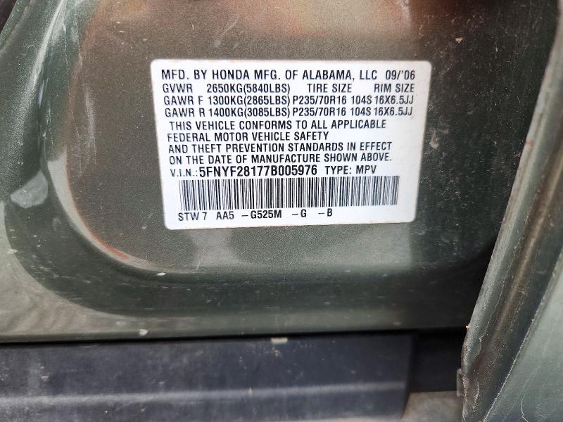 Продаж на аукціоні авто 2007 Honda Pilot, vin: 5FNYF28177B005976, номер лоту: 70292466