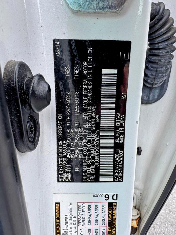 71626936 :رقم المزاد ، JTJBM7FX9E5078326 vin ، 2014 Lexus Gx مزاد بيع