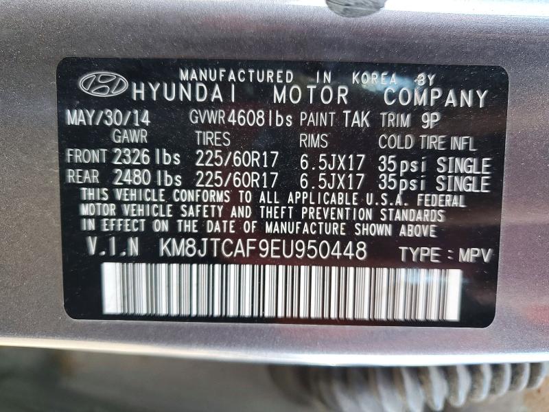 2014 Hyundai Tucson მანქანა იყიდება აუქციონზე, vin: KM8JTCAF9EU950448, აუქციონის ნომერი: 70985246