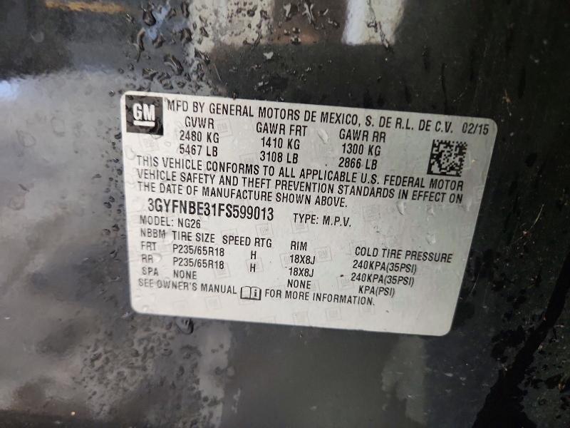 72241796 :رقم المزاد ، 3GYFNBE31FS599013 vin ، 2015 Cadillac Srx مزاد بيع