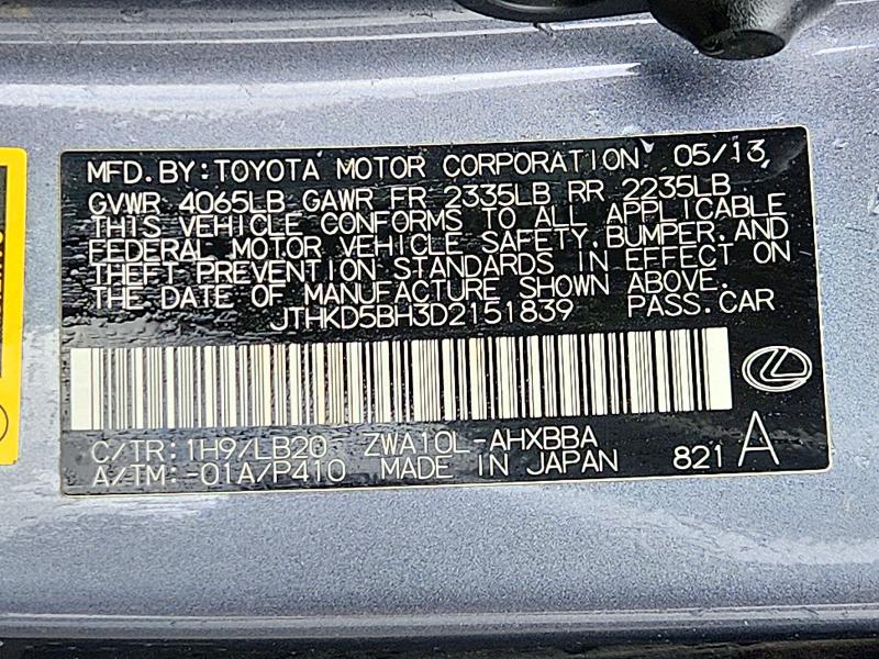 Продаж на аукціоні авто 2013 Lexus Ct, vin: JTHKD5BH3D2151839, номер лоту: 72805916