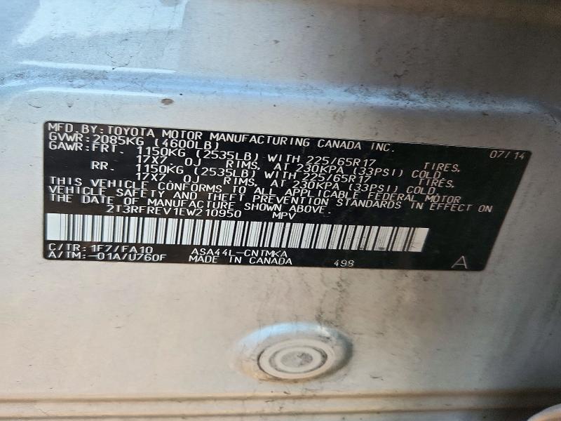 Aukcja sprzedaży 2014 Toyota Rav4, vin: 2T3RFREV1EW210950, numer aukcji: 70985106