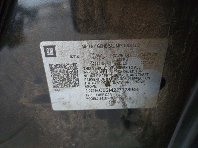 72761796 :رقم المزاد ، 1G1BC5SM2J7178944 vin ، 2018 Chevrolet Cruze مزاد بيع