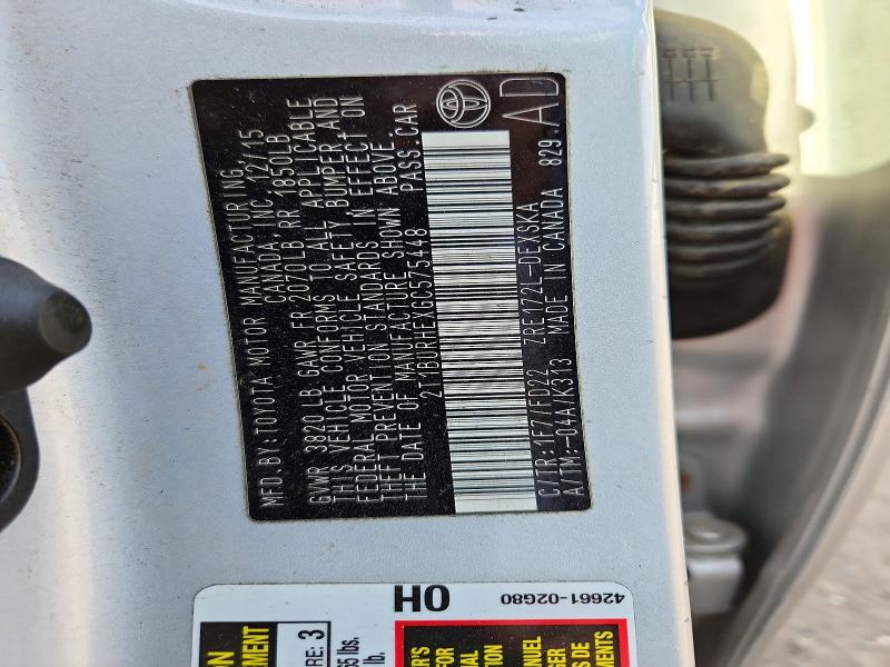 2016 Toyota Corolla მანქანა იყიდება აუქციონზე, vin: 2T1BURHEXGC575448, აუქციონის ნომერი: 71650686