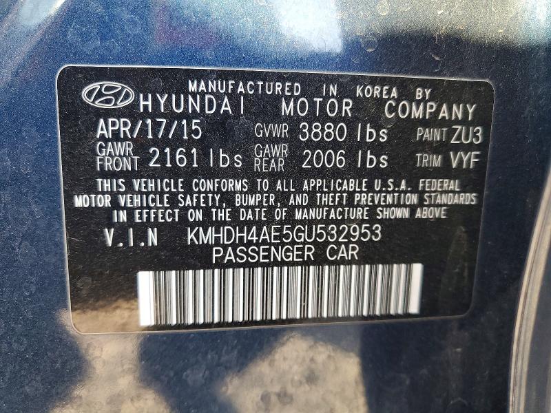 71770746 :رقم المزاد ، KMHDH4AE5GU532953 vin ، 2016 Hyundai Elantra مزاد بيع