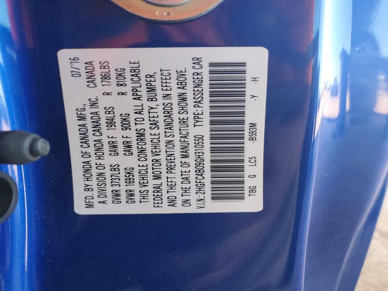 71224436 :رقم المزاد ، 2HGFC4B09GH310550 vin ، 2016 Honda Civic مزاد بيع
