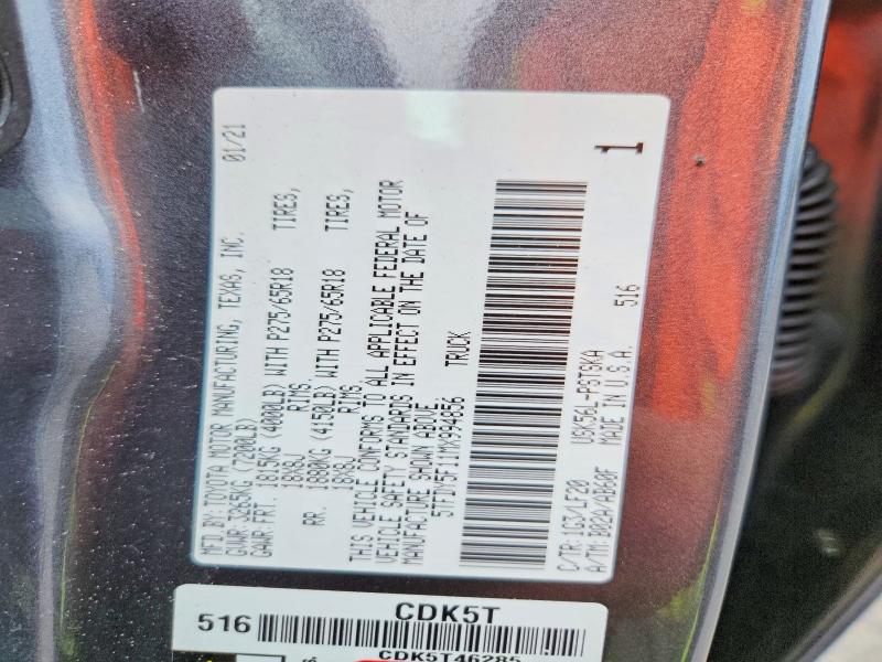 71598366 :رقم المزاد ، 5TFDY5F11MX994856 vin ، 2021 Toyota Tundra مزاد بيع