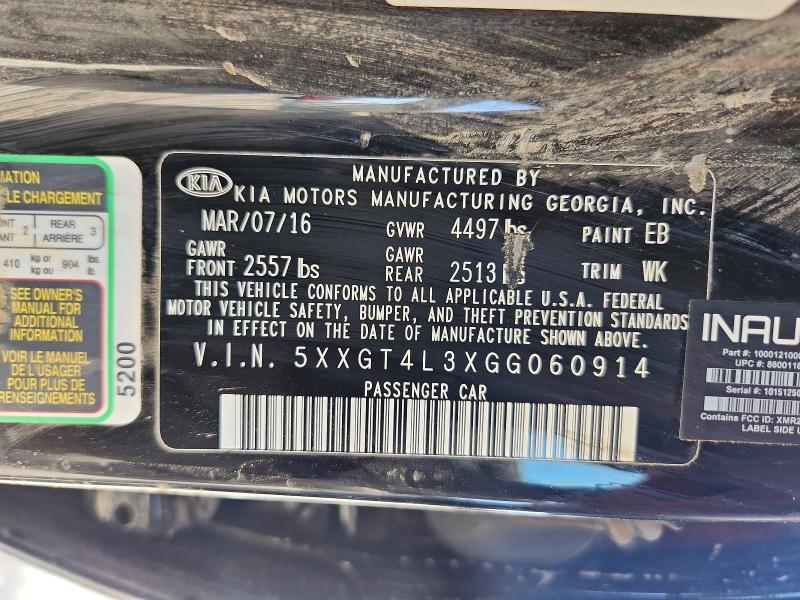 71975906 :رقم المزاد ، 5XXGT4L3XGG060914 vin ، 2016 Kia Optima مزاد بيع