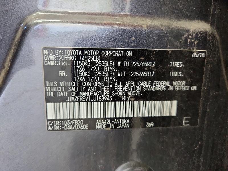 2018 Toyota Rav4 მანქანა იყიდება აუქციონზე, vin: JTMZFREV1JJ188943, აუქციონის ნომერი: 71805376