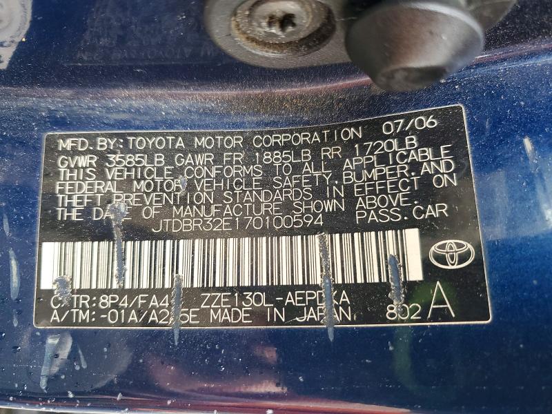 2007 Toyota Corolla მანქანა იყიდება აუქციონზე, vin: JTDBR32E170100594, აუქციონის ნომერი: 72796146