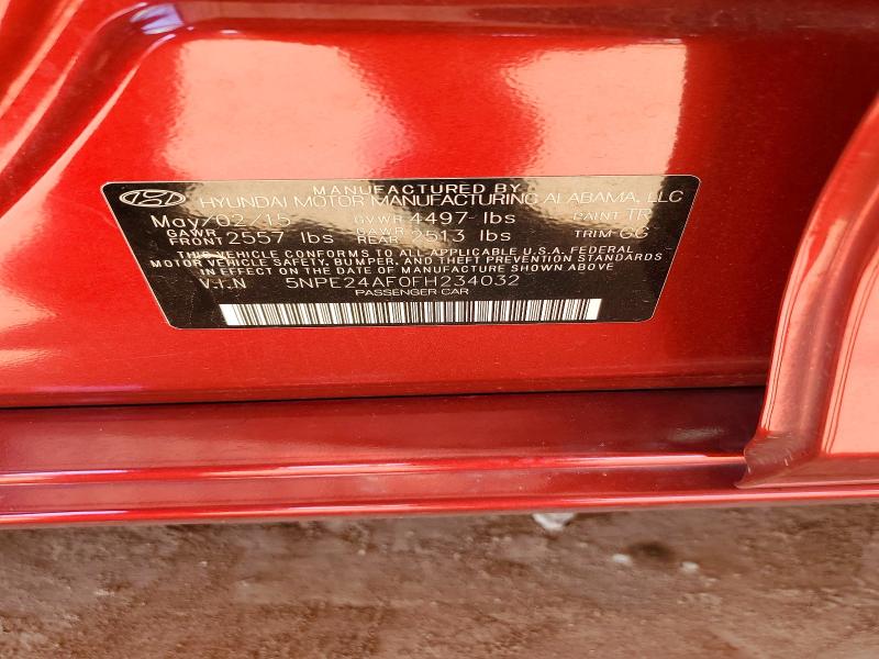 72156756 :رقم المزاد ، 5NPE24AF0FH234032 vin ، 2015 Hyundai Sonata مزاد بيع