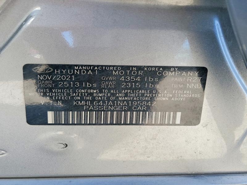 Продажа на аукционе авто 2022 Hyundai Sonata, vin: KMHL64JA1NA195842, номер лота: 71462906