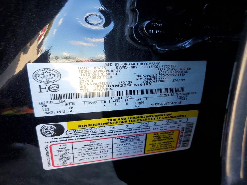 69698026 :رقم المزاد ، 1FMJK1MG2SEA16195 vin ، 2025 Ford Expedition مزاد بيع