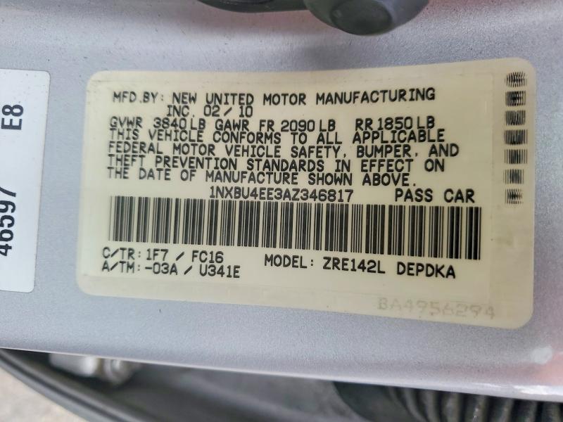 Aukcja sprzedaży 2010 Toyota Corolla, vin: 1NXBU4EE3AZ346817, numer aukcji: 69608306