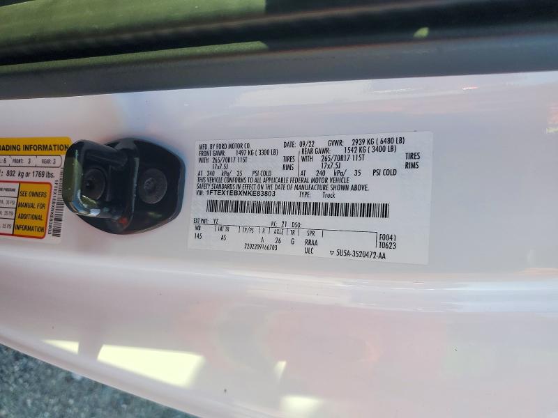 71724036 :رقم المزاد ، 1FTEX1EBXNKE83803 vin ، 2022 Ford F150 مزاد بيع