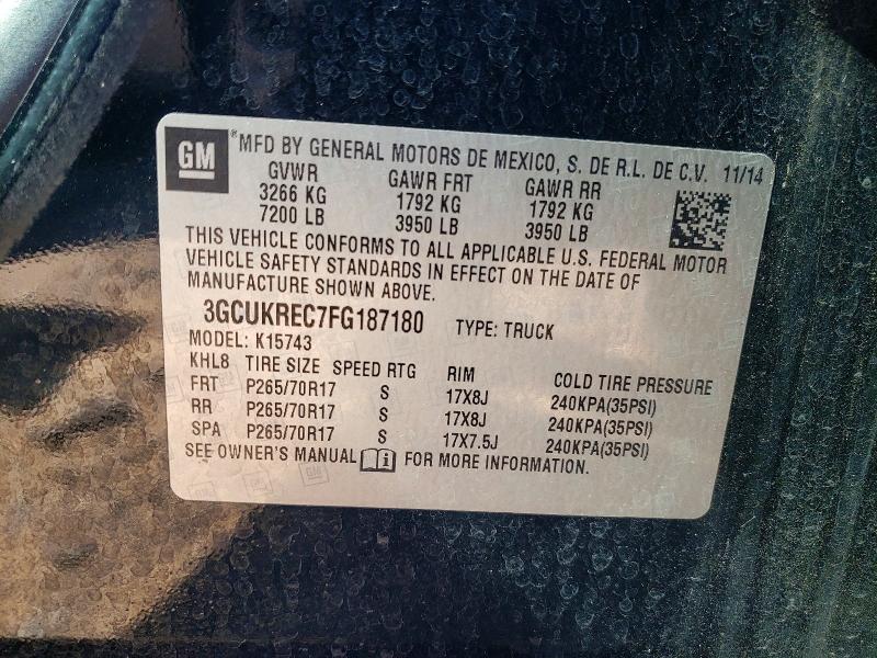 71887106 :رقم المزاد ، 3GCUKREC7FG187180 vin ، 2015 Chevrolet Silverado مزاد بيع