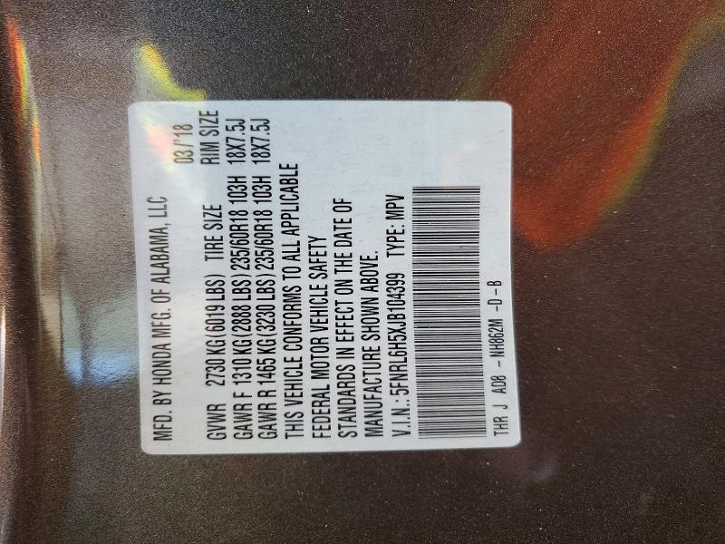 71854746 :رقم المزاد ، 5FNRL6H5XJB104399 vin ، 2018 Honda Odyssey مزاد بيع