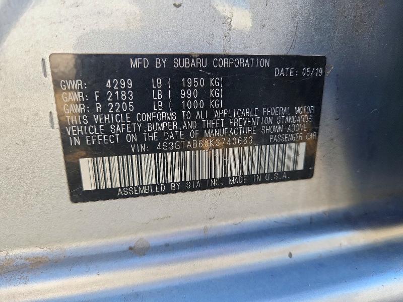 Aukcja sprzedaży 2019 Subaru Impreza, vin: 4S3GTAB60K3740663, numer aukcji: 71926526