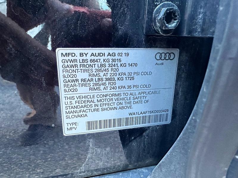 Продажа на аукционе авто 2019 Audi Q7, vin: WA1LAAF75KD033425, номер лота: 73374916