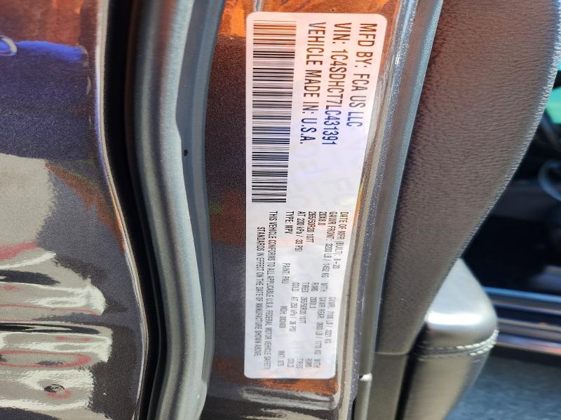 71884526 :رقم المزاد ، 1C4SDHCT7LC431391 vin ، 2020 Dodge Durango مزاد بيع
