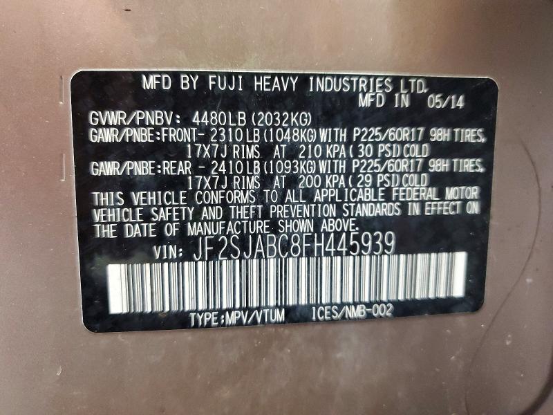 Продажа на аукционе авто 2015 Subaru Forester, vin: JF2SJABC8FH445939, номер лота: 73064756