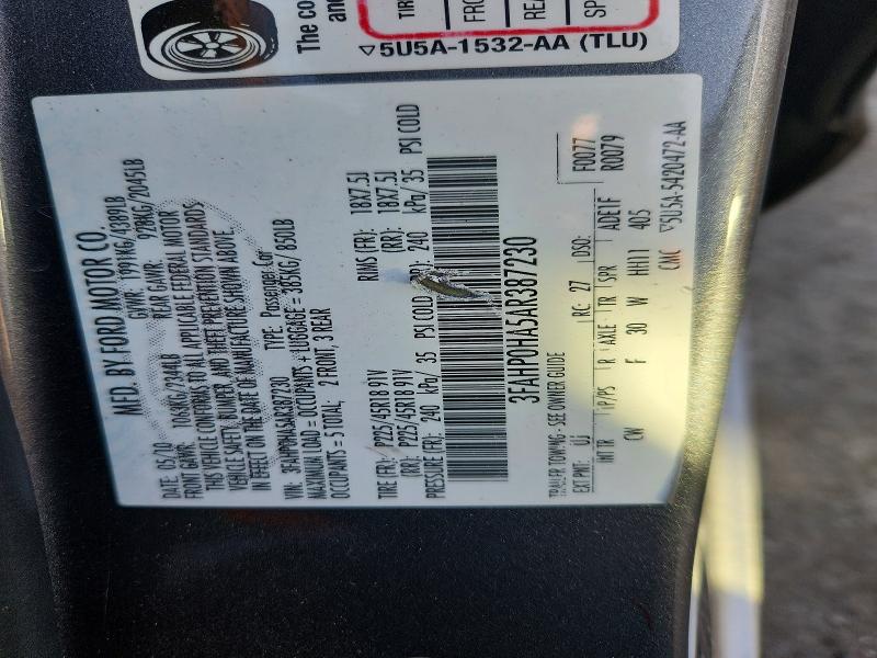 71236796 :رقم المزاد ، 3FAHP0HA5AR387230 vin ، 2010 Ford Fusion مزاد بيع