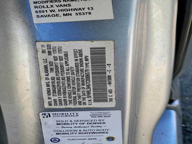 2012 Honda Odyssey მანქანა იყიდება აუქციონზე, vin: 5FNRL5H67CB006579, აუქციონის ნომერი: 71649856