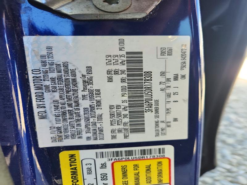 2013 Ford Fusion მანქანა იყიდება აუქციონზე, vin: 3FA6P0LU5DR178308, აუქციონის ნომერი: 73124456
