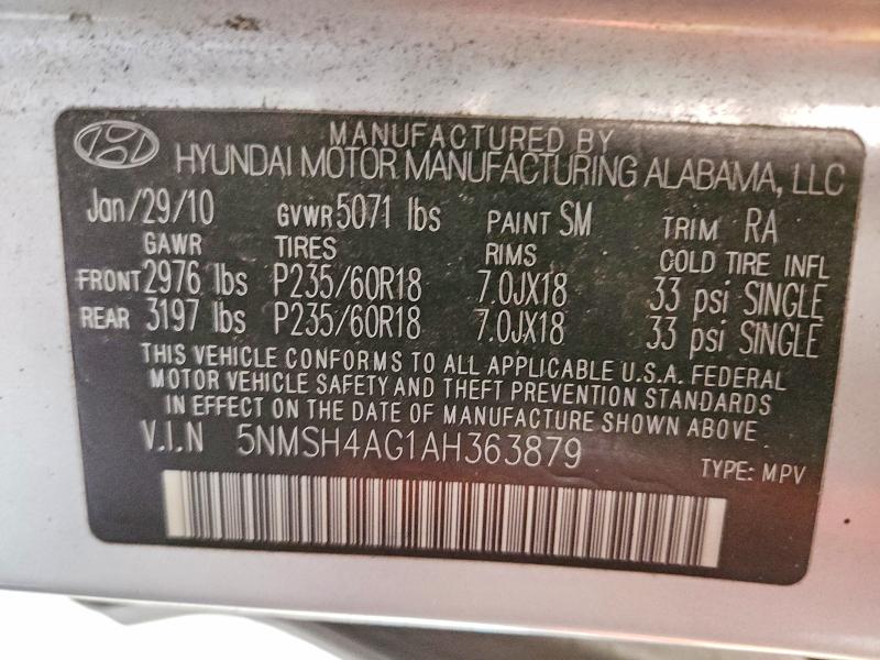Продаж на аукціоні авто 2010 Hyundai Santa Fe, vin: 5NMSH4AG1AH363879, номер лоту: 71445036
