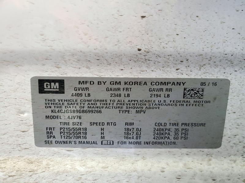 Aukcja sprzedaży 2016 Buick Encore, vin: KL4CJGSB9GB699266, numer aukcji: 72784936