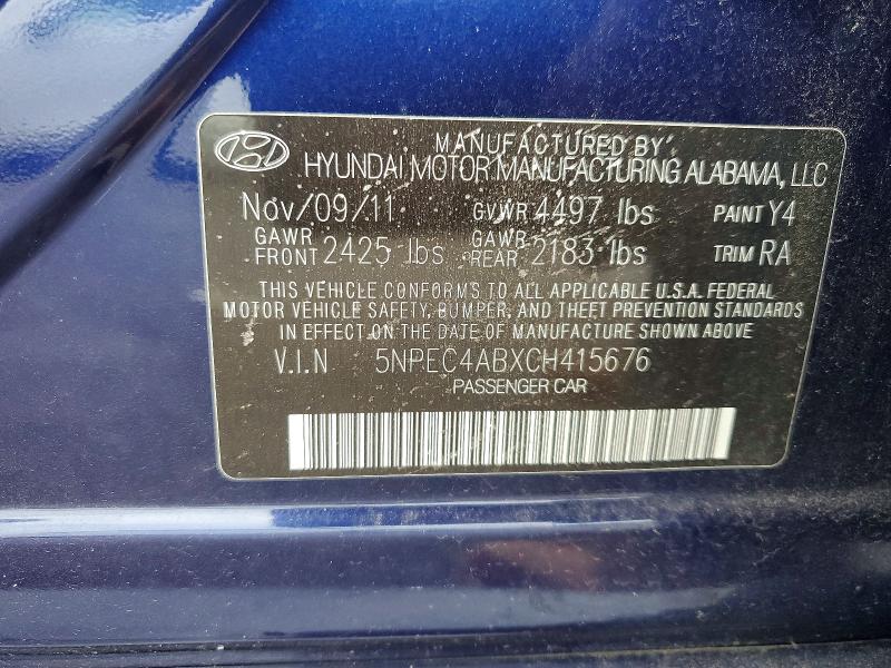 2012 Hyundai Sonata მანქანა იყიდება აუქციონზე, vin: 5NPEC4ABXCH415676, აუქციონის ნომერი: 71610786