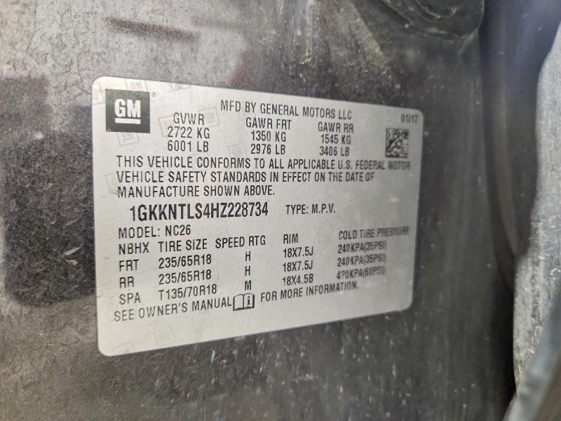 71265856 :رقم المزاد ، 1GKKNTLS4HZ228734 vin ، 2017 Gmc Acadia مزاد بيع