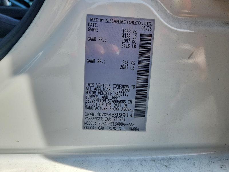 2025 Nissan Altima მანქანა იყიდება აუქციონზე, vin: 1N4BL4DVXSN399914, აუქციონის ნომერი: 71396816