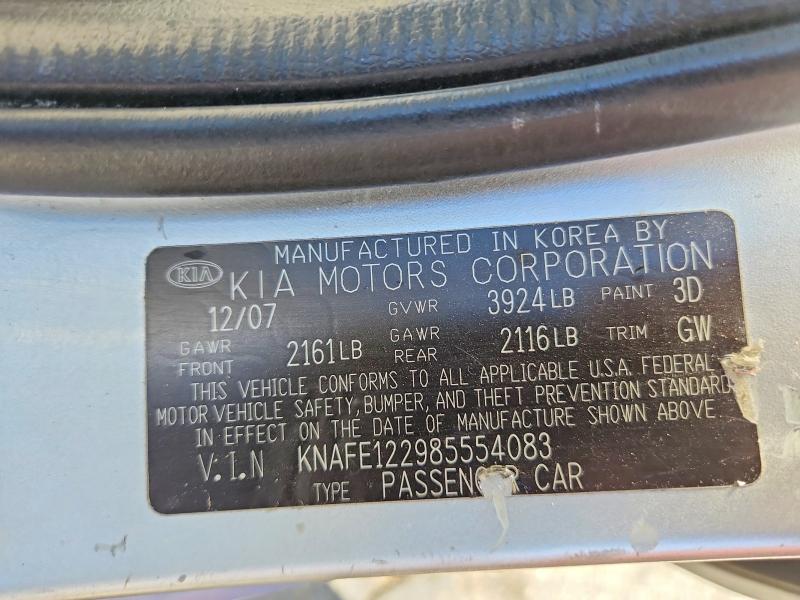 2008 Kia Spectra მანქანა იყიდება აუქციონზე, vin: KNAFE122985554083, აუქციონის ნომერი: 71847956