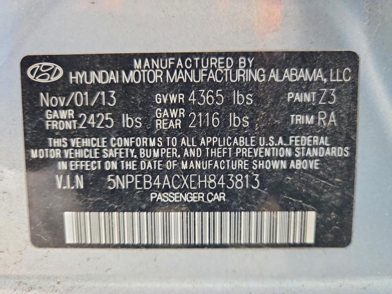 71602296 :رقم المزاد ، 5NPEB4ACXEH843813 vin ، 2014 Hyundai Sonata مزاد بيع