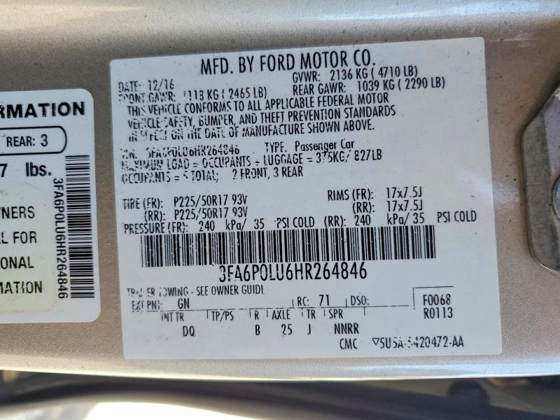 Продажа на аукционе авто 2017 Ford Fusion, vin: 3FA6P0LU6HR264846, номер лота: 70952026