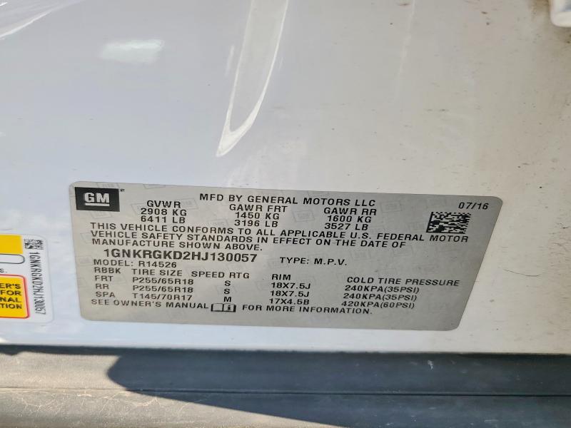 2017 Chevrolet Traverse მანქანა იყიდება აუქციონზე, vin: 1GNKRGKD2HJ130057, აუქციონის ნომერი: 70832836