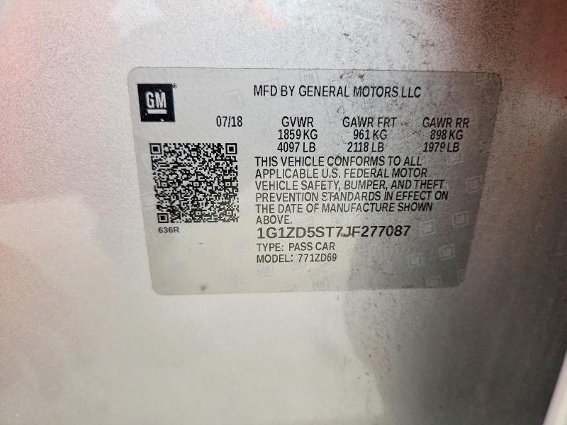 Продаж на аукціоні авто 2018 Chevrolet Malibu, vin: 1G1ZD5ST7JF277087, номер лоту: 70675596