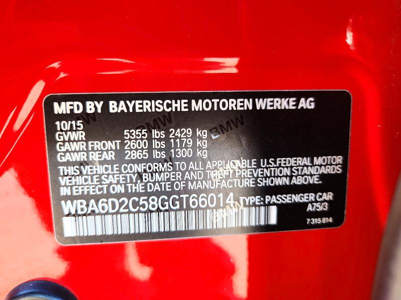 2016 Bmw 640 მანქანა იყიდება აუქციონზე, vin: WBA6D2C58GGT66014, აუქციონის ნომერი: 71900706