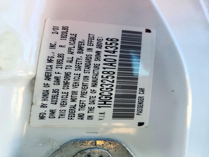 Aukcja sprzedaży 2001 Honda Accord, vin: 1HGCG32581A014356, numer aukcji: 71968326